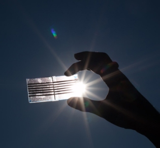 WKU researchers have developed a small, flexible solar panel and hope to have the green technology ready for commercialization by the end of 2013. (WKU photo by Clinton Lewis)
