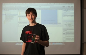 Ethan Gill, a senior in the Gatton Academy of Mathematics and Science in Kentucky at WKU, has developed the HueHueHue app. (WKU photo by Clinton Lewis)