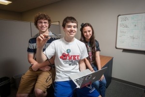 Gatton Academy students (from left) Logan Houchens, Peter Kaminski and Lydia Buzzard are working on a summer research project using Google Glass. (WKU photo by Clinton Lewis)