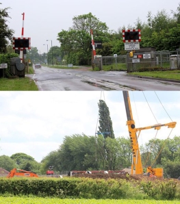 Dr. David Keeling returned to rural Lincolnshire to resurvey an infrastructure upgrade project along Britain's Network Rail. Top photo: New automatic barrier-controlled crossings. Bottom photo: Bridge realignment work underway along the route.