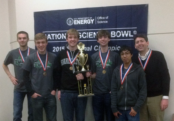 A team from The Gatton Academy won the Department of Energy's West Kentucky Regional Science Bowl. From left: Brian Carlson, Paul Hudson, Ben Riley, Ben Guthrie, Rohan Deshpande and coach Derick Strode.