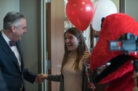 President Timothy C. Caboni and Big Red surprised Andi Dahmer on April 11 with news that she was WKU's first Truman Scholar.